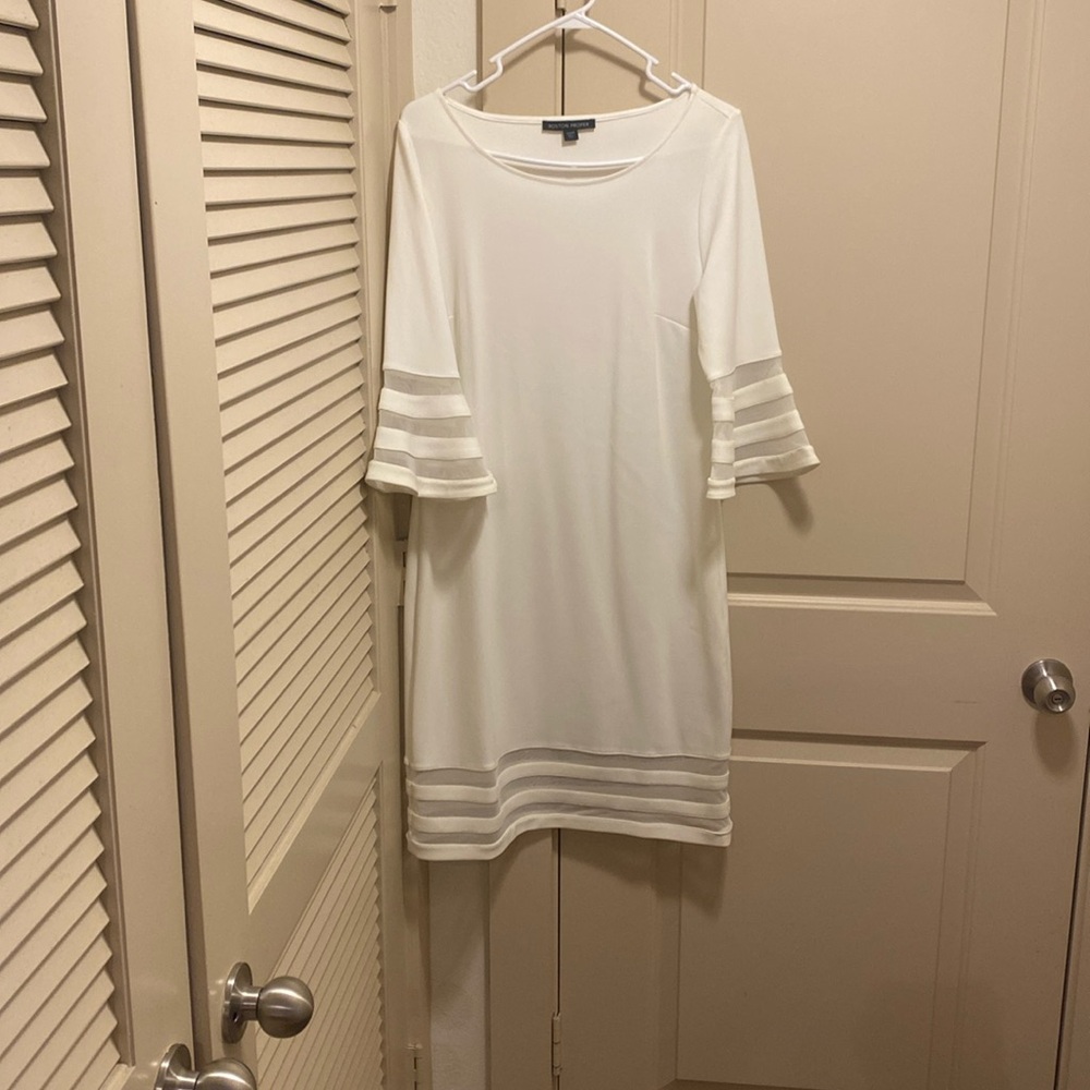 Boston Proper White Dress with Sheer Accents